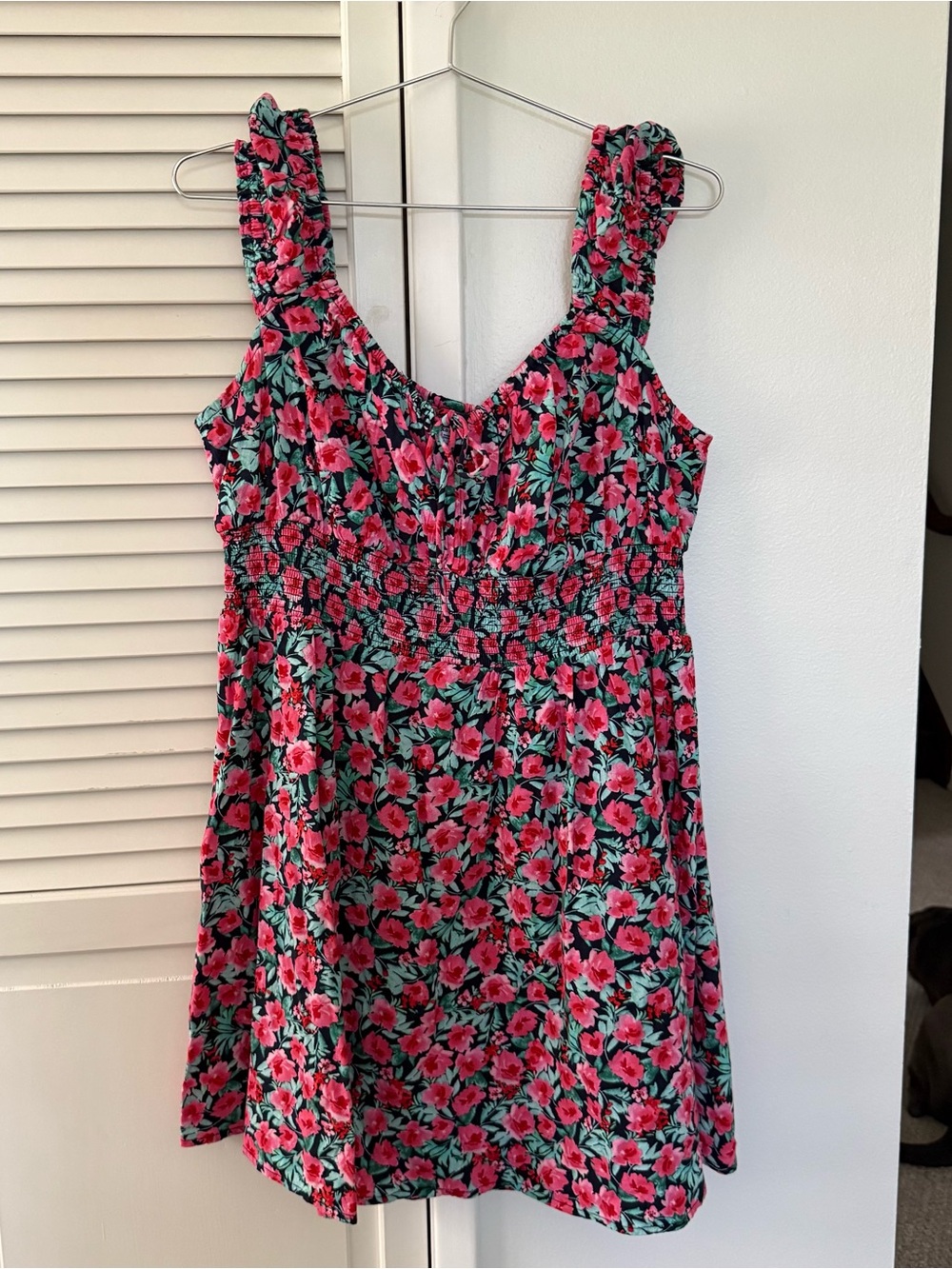 Old Navy Pink Floral Mini Dress with Green Leaves